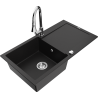 Mexen Leo granite kitchen sink 1-bowl with drainer and Elia kitchen faucet, black - 6501-77-670101-00