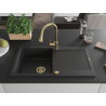 Mexen Leo granite kitchen sink 1-bowl with drainer and kitchen faucet Elia, black - 6501-77-670101-50