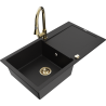 Mexen Leo granite kitchen sink 1-bowl with drainer and kitchen faucet Elia, black - 6501-77-670101-50
