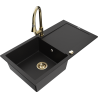 Mexen Leo granite sink 1-bowl with drainer and Elia kitchen faucet, black - 6501-77-670101-50