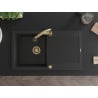 Mexen Leo granite kitchen sink 1-bowl with drainer and kitchen faucet Elia, black - 6501-77-670101-50