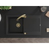 Mexen Leo granite sink 1-bowl with drainer and Elia kitchen faucet, black - 6501-77-670101-50