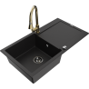 Mexen Leo 1-bowl granite sink with drainer and Elia kitchen tap, black - 6501-77-670101-50-B