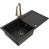 Mexen Leo 1-bowl granite sink with drainer and kitchen faucet Elia, black - 6501-77-670101-50-B