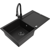 Mexen Leo Granite Kitchen Sink 1-Bowl with Drainer and Elia Faucet, Black - 6501-77-670101-70-B