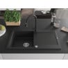 Mexen Leo 1-bowl granite sink with drainer and Elia kitchen tap, black - 6501-77-670101-70