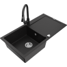 Mexen Leo 1-bowl granite sink with drainer and kitchen faucet Elia, black - 6501-77-670101-70