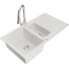 Mexen Matias granite sink 1.5-bowl with drainer and kitchen faucet Elia, white - 6502-20-670101-00