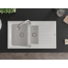 Mexen Matias 1.5-compartment granite sink with a drip tray and kitchen mixer tap Elia, White - 6502-20-670101-00