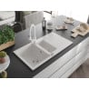 Mexen Matias granite sink 1.5-bowl with drainer and Elia kitchen tap, white - 6502-20-670101-20