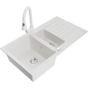Mexen Matias 1.5-compartment granite sink with a drip tray and kitchen mixer tap Elia, White - 6502-20-670101-20