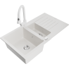 Mexen Matias granite sink 1.5-bowl with drainer and Elia kitchen tap, white - 6502-20-670101-20