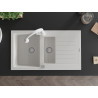 Mexen Matias granite kitchen sink 1.5-bowl with drainer and Elia kitchen faucet, white - 6502-20-670101-20