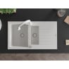 Mexen Matias granite sink 1.5-bowl with drainer and Elia kitchen tap, white - 6502-20-670101-20