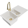 Mexen Matias granite kitchen sink 1.5 bowl with drainer and Elia faucet, white - 6502-20-670101-50