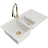 Mexen Matias granite sink 1.5-bowl with drainer and Elia kitchen faucet, white - 6502-20-670101-50