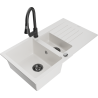 Mexen Matias Elia 1.5-bowl granite sink with drainer and kitchen faucet, white - 6502-20-670101-70