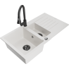 Mexen Matias granite sink 1.5-bowl with drainer and Elia kitchen tap, white - 6502-20-670101-70