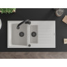 Mexen Matias granite 1.5-bowl sink with drainer and Elia kitchen faucet, white - 6502-20-670101-70