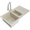 Mexen Matias 1.5-bowl granite sink with drainer and Elia kitchen faucet, white - 6502-69-670101-00
