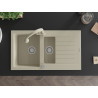 Mexen Matias granite sink 1.5-bowl with drainer and kitchen faucet Elia, beige - 6502-69-670101-69