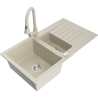 Mexen Matias 1.5-compartment granite sink with a drip tray and kitchen mixer tap Elia, Beige - 6502-69-670101-69