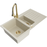 Mexen Matias 1.5-compartment granite sink with a drip tray and kitchen mixer tap Elia, Beige - 6502-69-670101-50