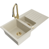 Mexen Matias granite kitchen sink 1.5-bowl with drainer and Elia kitchen faucet, beige - 6502-69-670101-50