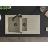 Mexen Matias granite sink 1.5-bowl with drainer and Elia kitchen faucet, beige - 6502-69-670101-70