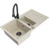 Mexen Matias 1.5-compartment granite sink with a drip tray and kitchen mixer tap Elia, Beige - 6502-69-670101-70