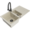 Mexen Matias granite sink 1.5-bowl with drainer and Elia kitchen faucet, beige - 6502-69-670101-70