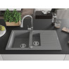 Mexen Matias granite sink 1.5-bowl with drainer and Elia kitchen faucet, gray - 6502-71-670101-00