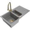 Mexen Matias 1.5-bowl granite sink with drainer and Elia kitchen faucet, gray - 6502-71-670101-50