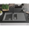 Mexen Matias granite sink 1.5-bowl with drainer and Elia kitchen tap, grey - 6502-71-670101-70
