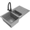 Mexen Matias 1.5-compartment granite sink with a drip tray and kitchen mixer tap Elia, Grey - 6502-71-670101-70