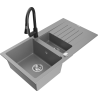 Mexen Matias granite sink 1.5-bowl with drainer and Elia kitchen tap, grey - 6502-71-670101-70