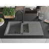 Mexen Matias 1.5-bowl granite sink with drainer and Elia kitchen faucet, gray - 6502-71-670101-70-B