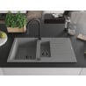 Mexen Matias granite sink 1.5-bowl with drainer and Elia kitchen tap, grey - 6502-71-670101-70-B