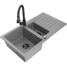 Mexen Matias 1.5-bowl granite sink with drainer and Elia kitchen faucet, gray - 6502-71-670101-70-B