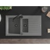 Mexen Matias granite sink 1.5-bowl with drainer and Elia kitchen tap, grey - 6502-71-670101-70-B