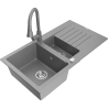 Mexen Matias Granite Sink 1.5-bowl with Drainer and Elia Kitchen Tap, Grey - 6502-71-670101-71