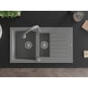 Mexen Matias Granite Sink 1.5-bowl with Drainer and Elia Kitchen Tap, Grey - 6502-71-670101-71