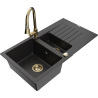 Mexen Matias granite sink 1.5-bowl with drainer and Elia kitchen faucet, black/silver metallic - 6502-73-670101-50