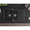 Mexen Matias granite sink 1.5-bowl with drainer and Elia kitchen tap, black/silver metallic - 6502-73-670101-70