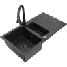 Mexen Matias granite sink 1.5-bowl with drainer and kitchen faucet Elia, black/silver - 6502-73-670101-70-B