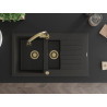Mexen Matias granite sink 1.5-bowl with drainer and Elia kitchen faucet, black/gold metallic - 6502-75-670101-50
