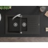 Mexen Matias 1.5-bowl granite sink with drainer and Elia kitchen tap, black/gold metallic - 6502-75-670101-00