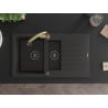 Mexen Matias granite sink 1.5-bowl with drainer and Elia kitchen faucet, black/gold metallic - 6502-75-670101-50-B