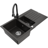 Mexen Matias 1.5-bowl granite sink with drainer and Elia kitchen faucet, black/gold metallic - 6502-75-670101-70