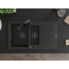 Mexen Matias 1.5 Bowl Granite Sink with Drainer and Elia Kitchen Faucet, Black/Gold Metallic - 6502-75-670101-70-B